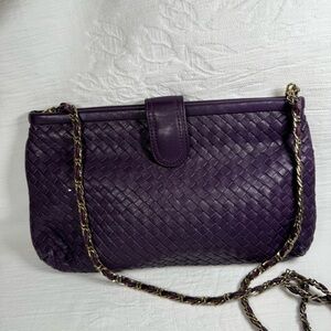 Ganson Purple Woven Genuine Leather Crossbody Bag with Detachable Chain Strap
